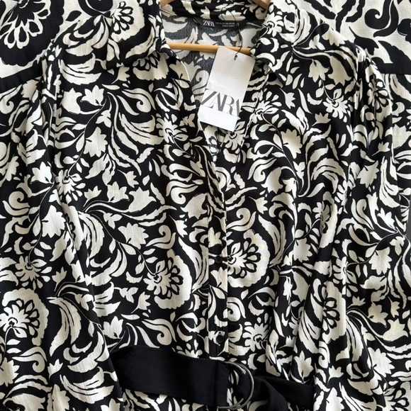 Zara Printed Shirt Dress Size Medium NWT Belted - Picture 8 of 10